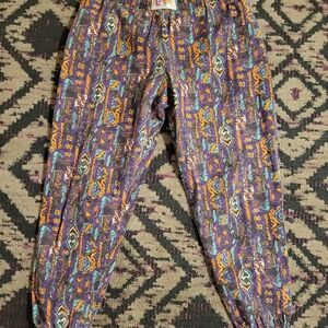 Ya Los Angeles Purple Aztec Print Leggings with Orange & Teal Accents